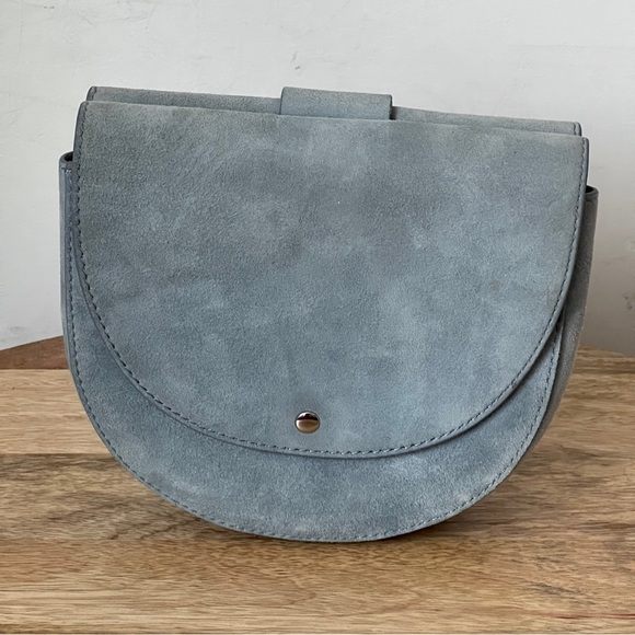 Theory Whitney Light Blue Suede Bracelet Crossbody Bag with Silver Hardware - Picture 4 of 7